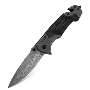 Multi functional stainless steel folding knife, pocket knife suitable for camping, fishing, hiking, and kitchen use, with window breaker, seat belt cutter, Christmas gift.