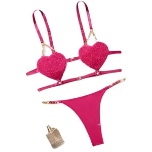 Cross-border Foreign Trade Autumn New Arrival Romantic French Style Sexy Heart-shaped Strap Temptation Lingerie for Women