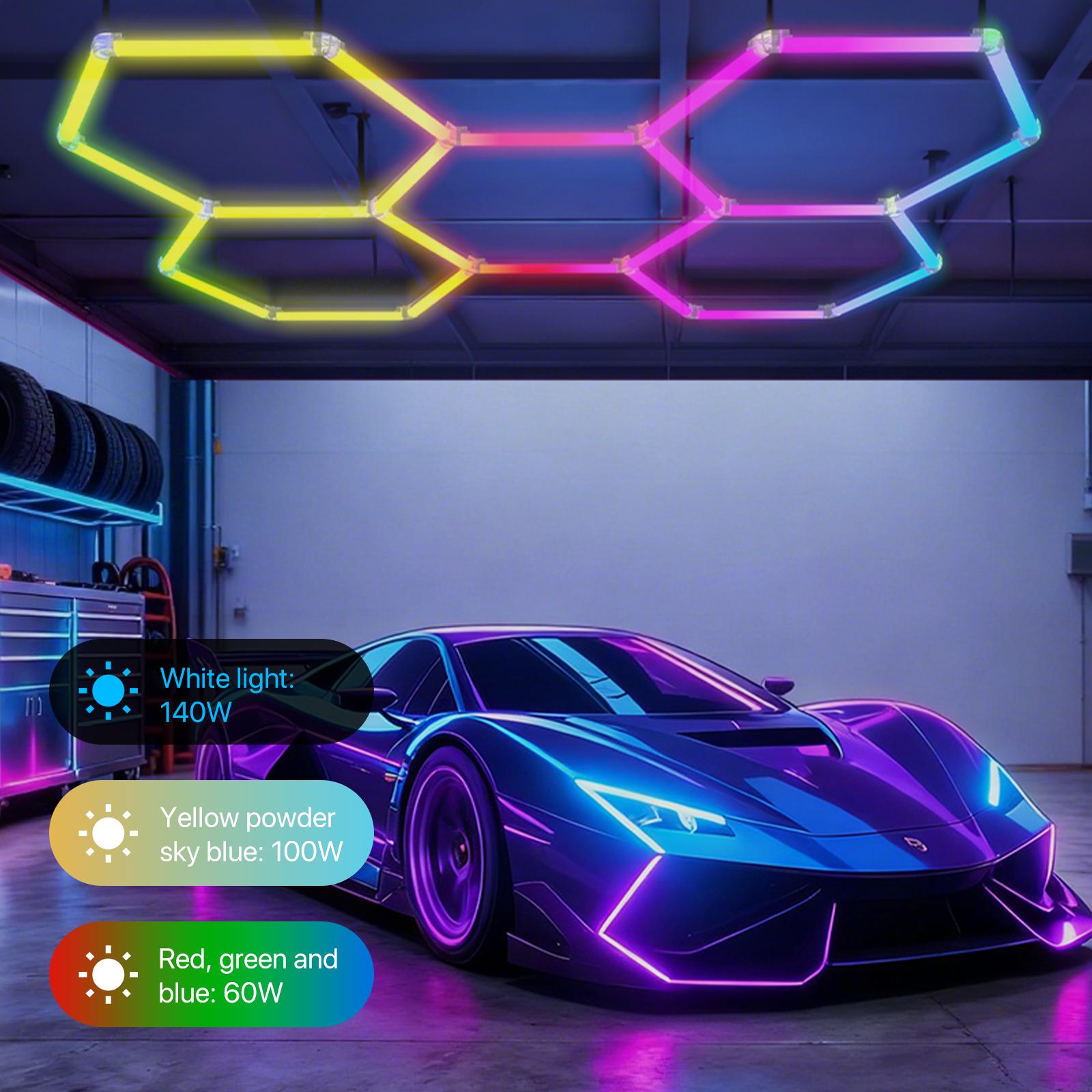 HYPERLITE RGB Hexagonal Honeycomb Light, Modular Garage Light System, Smart LED Hexagon Garage Lights for Ceiling or Wall, DIY Color Lighting Panels Music Sync, Remote Control, Decorative Honeycomb Light Garage, Gaming Room, Party memorialday