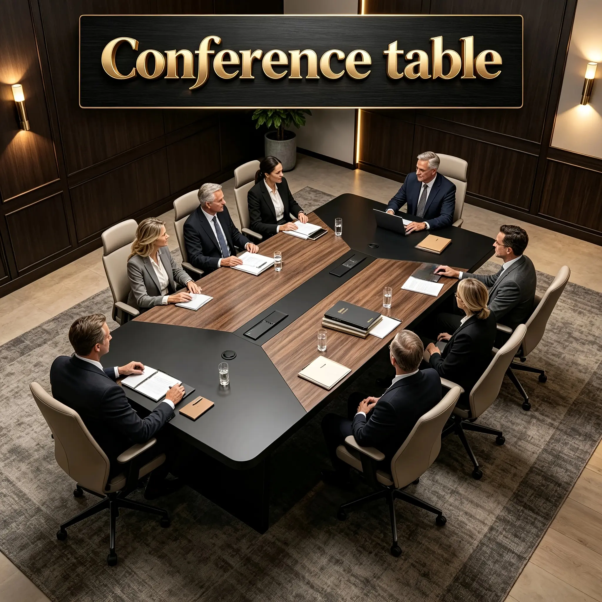 Conference Table, Large Rectangular Design with 2-Inch (Approx. 1.97 inch) Thick Tabletop And Heavy-Duty Base, Walnut And Gray Color Scheme
