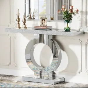 43-Inch Mirrored Console Table With O-Shaped Base