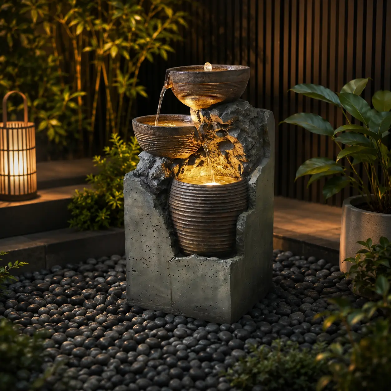 Tankana Electric Outdoor Rock Waterfall LED Lighted Fountain - Stone Garden Water Feature for Garden, Patio Home Decor | Outdoor Water Fountain, Stone Garden Fountain