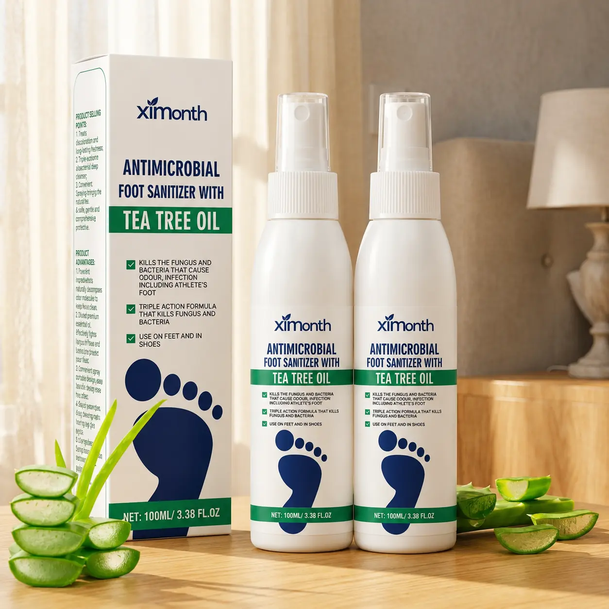 Tea Tree Oil Foot Spray - Plantar Moisturizing Deodorant for Odor Control & Dry Feet Care, Natural Foot Sanitizer with Antifungal Properties,Ximonth Clear Foot Sanitizer Spray,for Foot & Shoe Freshness
