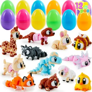 2026 Easter Gift 12 Pcs Prefilled Easter Eggs with 3D Printed Toys, Cute Mini Animal Toys with Big Eyes for Basket Stuffers, Party Favors for Boys & Girls, Easter Egg Hunt, Class Prize Supplies, Kids Party Games