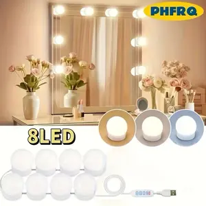 8 LED Adjustable Color Temperature Makeup Mirror Bulbs, Interior Led Lights, USB Interface for Home Decoration, Perfect Gift for Makeup & Bedroom Use
