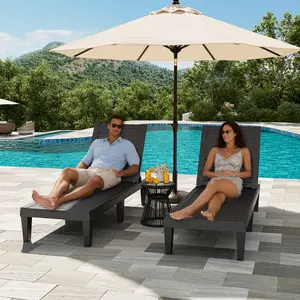 Outdoor Lounge Chair, with 5-osition adjustable backrest, made of lightweight, water-resistant PP material, ideal for outdoor pool decks (Black) SummerVibes