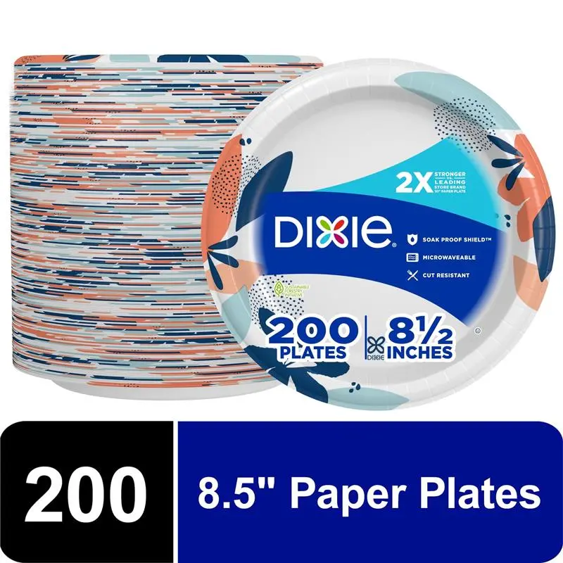 200 Pack Disposable Paper Plates, Multicolor, 8.5 inch