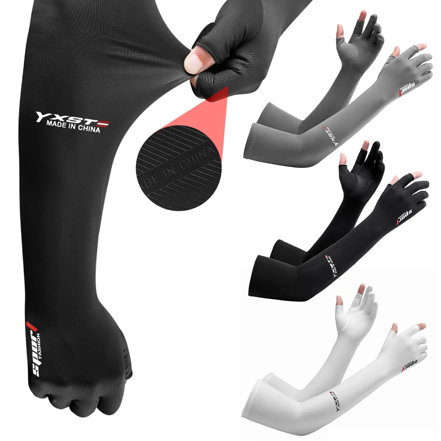 3Pairs Cooling Sun Defense UV Arm Sleeves With Half Finger Gloves,Dry Breathable UV Protection,Compression Sun Sleeves Covers for Men and Women