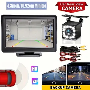 Backup Camera Car Rear View HD Parking System Night Vision +10.92cm Monitor 12pcs LED Lights- High-Definition Reversing Rearview Camera Kit with Wide Angle Lens for Safe Parking and Reverse Driving - Perfect for Car, Pickup, SUV, Camper, Truck, Van