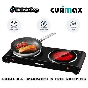 CUSIMAX Dual Control Ceramic Electric Hot Plate - Mini Kitchen Appliances Small Induction Hobs, US Plug, Durable Stainless Steel Body, Energy Efficient, Auto Shut-Off, Level Temperature Control, Induction Compatible Cookware