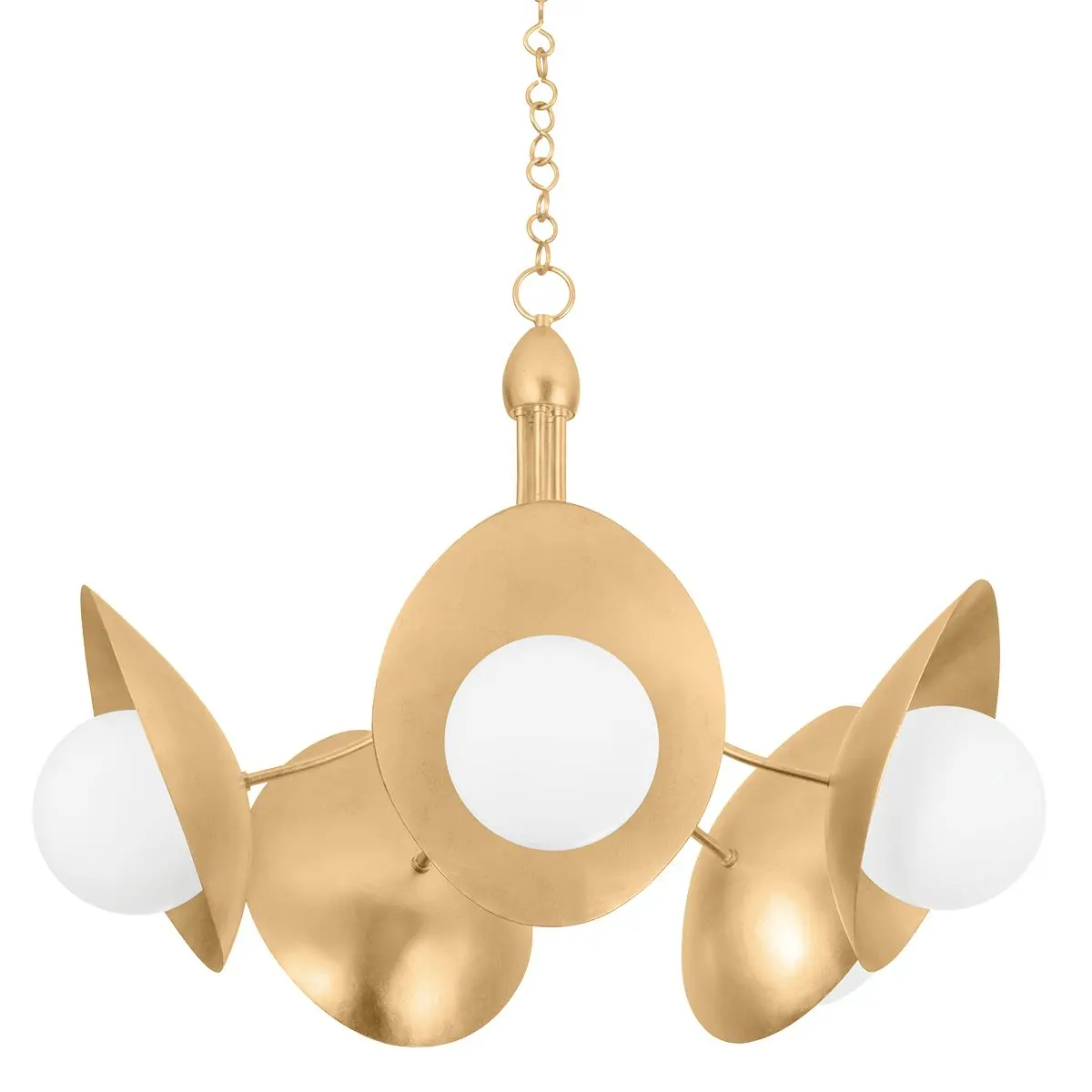 Olson Large Chandelier with Opal Glass Globes and Vintage Gold Leaf Finish, Timeless Glamour