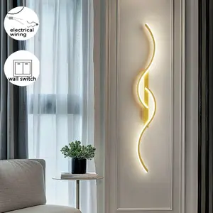 Modern LED Wall Lamp, Gold Lined Decorative Wall Lamp, White Light, Hardwired Installation Requires Drilling, For Living Rooms, TV Walls, Bedrooms, Indoor Home Decor Fixed Lighting Fixture, Atmosphere Light, Interior Lights, Indoor Room Lights