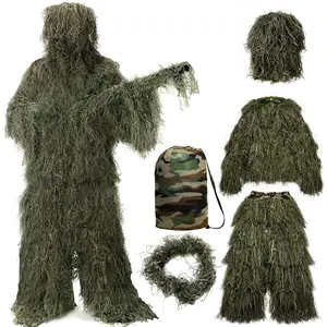 SLSY 5 in 1 Ghillie Suit, 3D Camouflage Hunting Apparel Including Jacket, Pants, Hood, Carry Bag Suitable for Unisex Adults/Youth (M/L/XL/XXL)