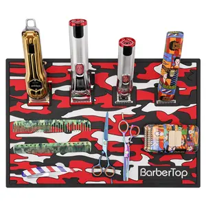 Barber Magnetic Mats,Anti-Slip Flexible Rubber Scissors Salon Mat,11.8Wx17.7L Tools Countertop Silicone Heat Resistant Styling Tools Magnetic Organizer Mat Magnetic Hair Clippers Mat (Red)