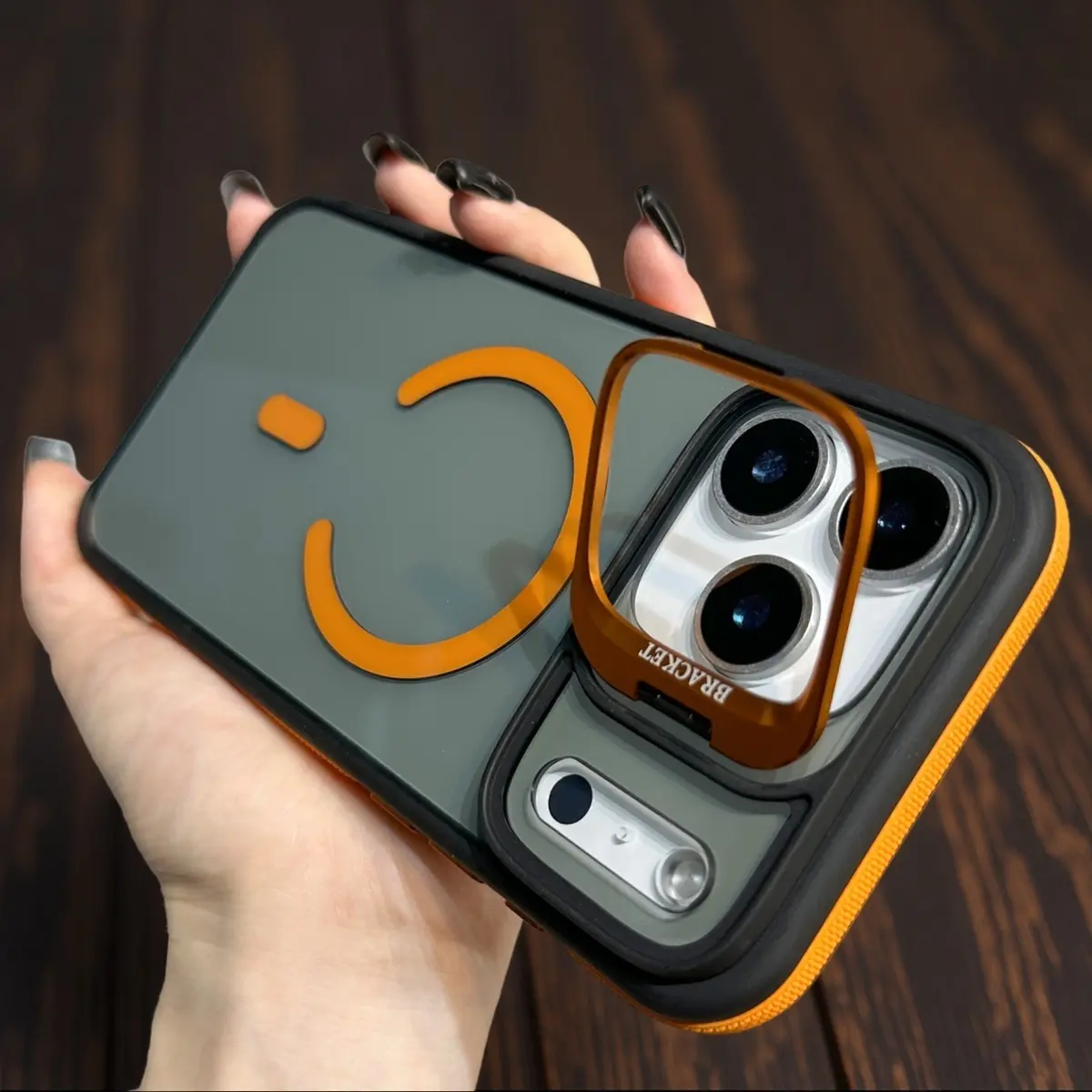 Magsafe Smartphone Case with Orange Contrast Lens Frame Bracket - Anti-Fall Protection for iPhone 17/17 Pro Max/16/16 Pro/16 Pro Max/15/15 Pro/14/14 Pro/13/12/11 Max - Magnetic Charging Handheld Devices Accessories, Cellphone