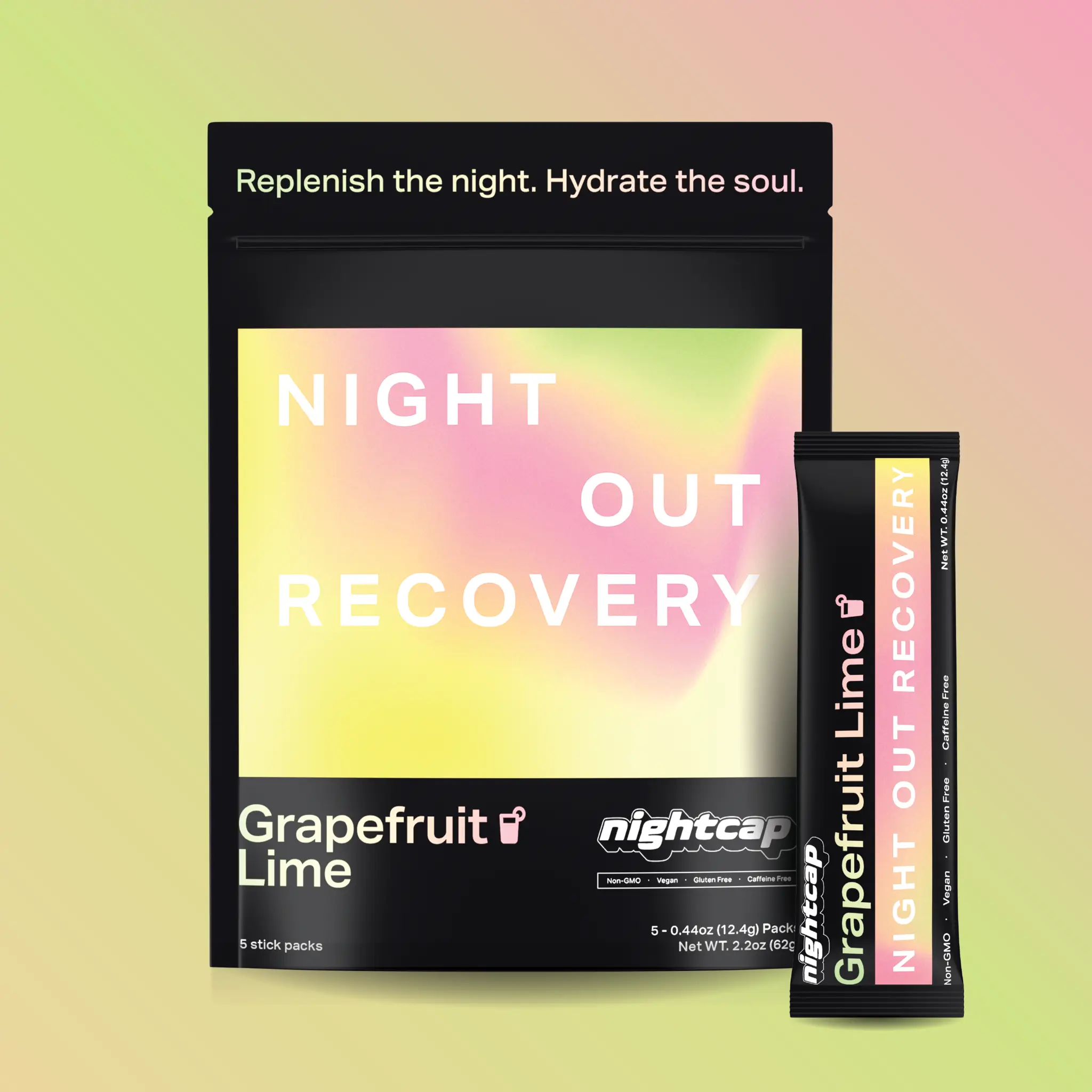 Nightcap - Night Out Recovery | 1,700mg Electrolyte | L-Theanine + Vitamins B1, B6, B12 & C + Magnesium | Low Sugar, All Natural, Gluten Free, Vegan | Powder Drink Stick Mixes (Grapefruit Lime)