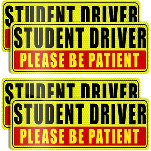 Student Driver Magnet 4 Pcs Be Patient Safety Warning Reflective Signs Reusable Movable for Boys stickers  for  cars