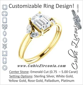 Cubic Zirconia Engagement Ring- The Leeanne (Customizable 5-stone Design with Emerald Cut Center and Marquise Accents)