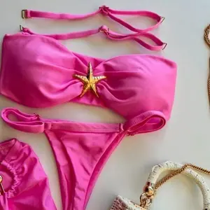 2026 New Metal Jewelry 2-Piece Bikini Two-Piece Swimsuit European and American Sexy Brazilian Tight Bikini