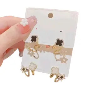 Elegant Delicate Gold Plated Micro Zircon Four Leaf Clover Stud Earrings For Women with Star Accents