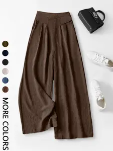 Women's High-Waisted Wide-Leg Pants, Casual Bohemian Skin-Friendly Comfort Fit Trousers, Multiple Colors, S-XXL