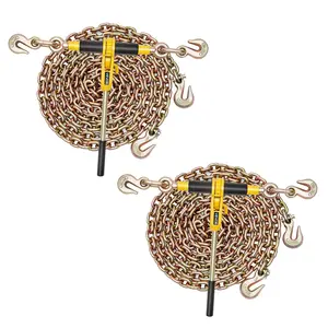 【FathersDayGift】VEVOR Ratchet Chain Binder, 5/16 in x 12.8 ft G80 Chains, 8000 lbs Working Load of Ratchet Load Binder, Chains and Binders Set, Tie Down Hauling Chain Binders for Hauling, Towing, Logging (2 Sets)