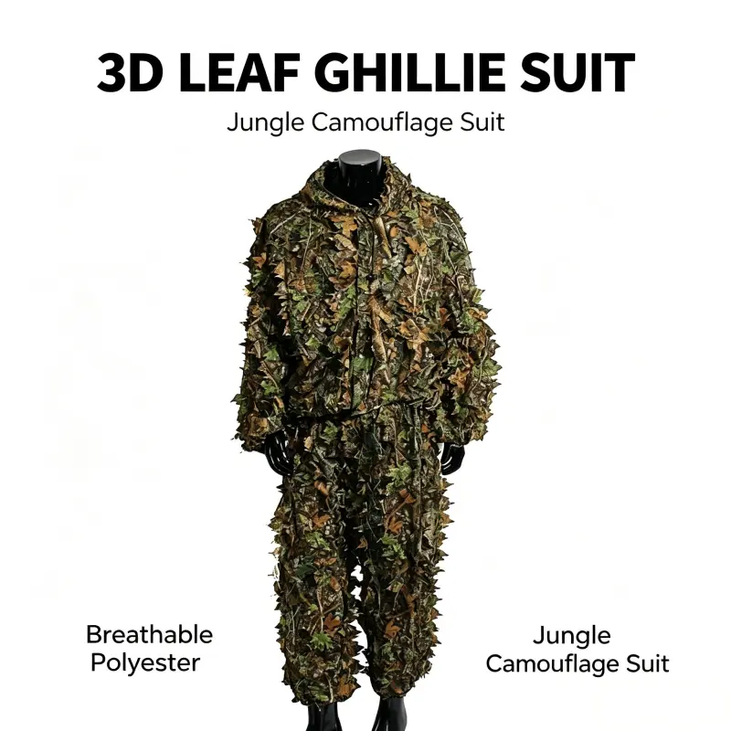 3D Leaf Ghillie Suit, Jungle Bionic Camouflage Hooded Jacket & Pants Set, Breathable Lightweight Camo Outfit for Hunting, Wildlife Bird Photography, Airsoft CS Game