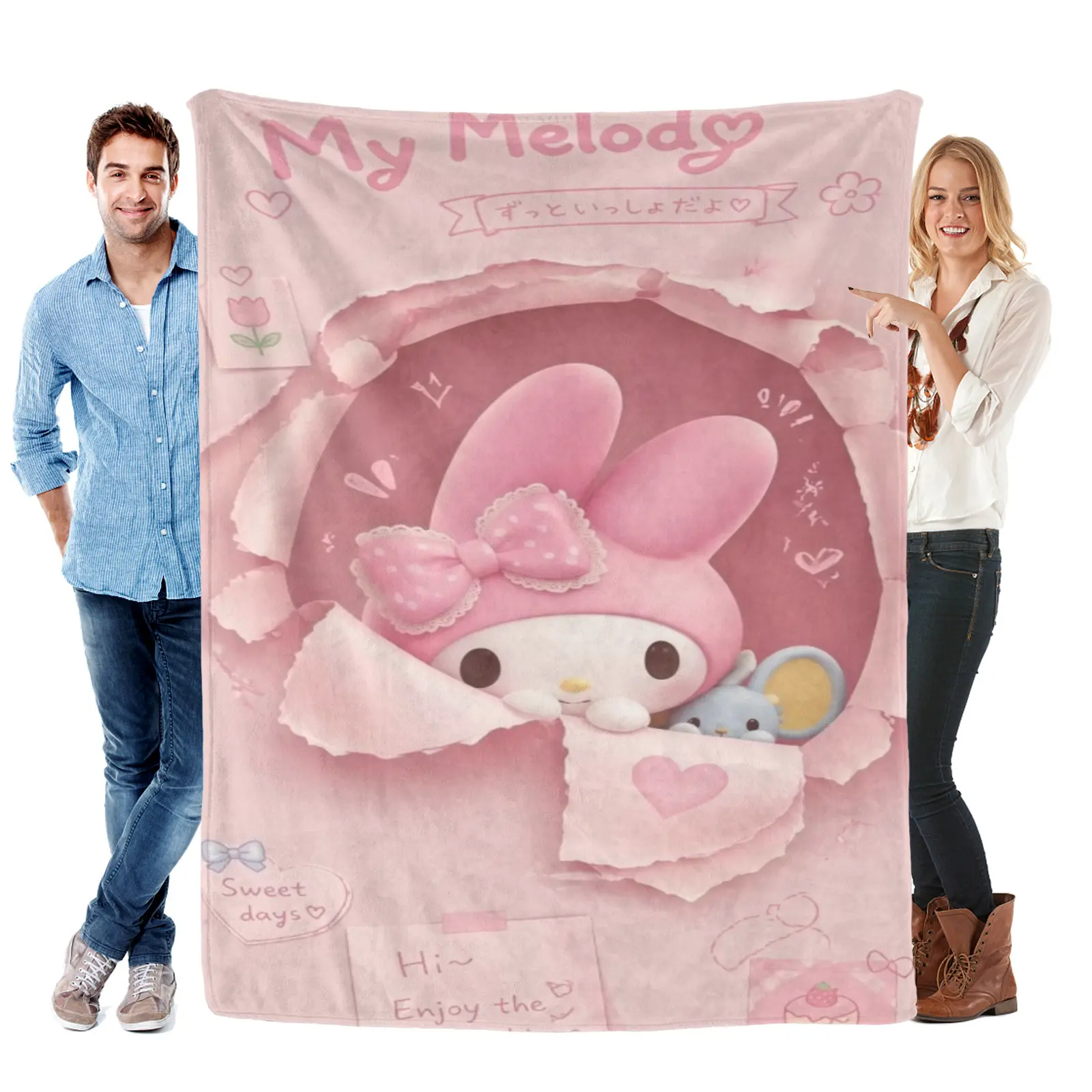Sanrio My Melody Pink Kawaii Print Blanket,Sanrio Blanket,My Melody Stuff,My Melody Rug,Monchhichi Bedding Home Decor