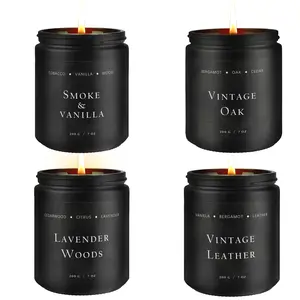 Scented Candles Set | Valentine's Day Gift, Men Candle Set, Scented Candles for Home, Gifts for Men Aromatherapy Gift Set - 4 Pack Manly Gifts Soy Candle of Leather/Smoke & Vanilla/Oak/Lavender
