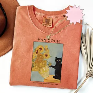 Comfort Colors Vintage Cat T-shirt, Funny Black Cat T-shirt, Van Gogh T-shirt, Trendy Meme Shirt, Art Tee, Artist Tee, Kitty Lover Gift Tee, Gift