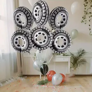 5 Piece Car Tire Shape Aluminum Foil Balloons, Racing Theme Birthday Party Decorations, Ideal for Celebration Events