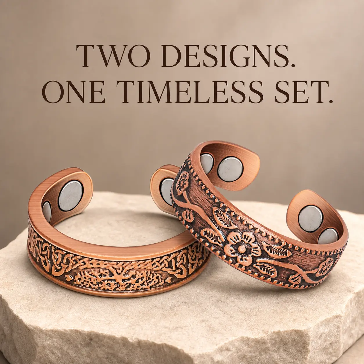2PCS Set Vintage Copper Ring for Women Men, Adjustable Magnetic Ring with Unique Tree of Life Design, Retro Handmade Jewelry, 99.99% Pure Copper Style Ring, Unisex Fashion Accessories Gift for Everyday Wear，Perfect for Couple, Friends