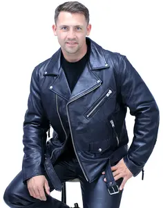 JAMIN LEATHER® Men's Ultra Premium Leather Concealed Pockets Motorcycle Jacket #M208GZK - Black, Full Sleeve Zip Out Lining, YKK Zippers, Heavy Duty Hardware, 3 Zip Front Pockets, Snap Flap Lighter Pocket, Adjustable Belt, Bi-Swing Shoulders