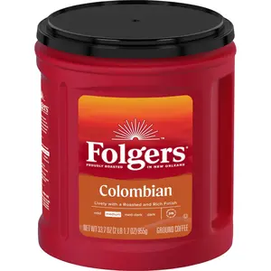 Folgers Colombian Ground Coffee Beverage, Medium Roast, 33.7 oz Canister Flavor:Colombian