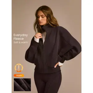 GLOWMODE Everyday Fleece WarmthSoft Warm Lightweight Front Back Seam Detailing Pockets Batwing Sleeve High Neckline Full-Zip Jacket