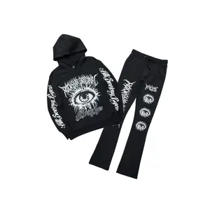 All Seeing Eyes Black Stacked Flare Track Pant Set