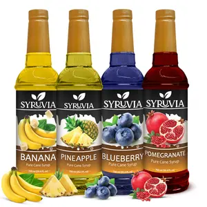 Syruvia Fruit Flavors Variety Pack – Banana, Pineapple, Blueberry & Pomegranate Syrup – Perfect for Cocktails, Lemonade,  Iced Tea & Beverages – 25.4 Fl oz Bottles (4 Pack)
