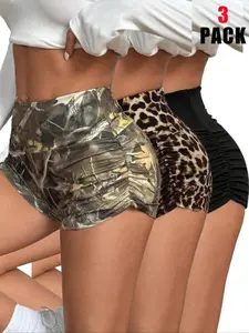 Women's Camo Print Skinny Shorts, Casual Comfy Breathable Shorts for Daily Wear, Ladies Bottoms for All Seasons, Casual Fitted Shorts, Womenswear