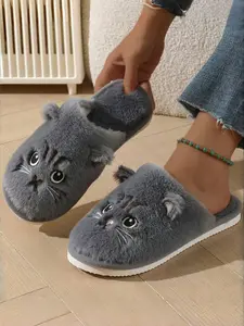 Women Men Fuzzy Cat Slippers – Cute Cartoon Plush Warm Shoes, Cozy Fluffy Slip-On EVA Non Slip House Slippers with Thick Soft Fur, Anti-Slip Lightweight Indoor Outdoor Winter Slippers, Comfortable Home Footwear & Holiday Gift for Her