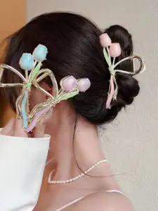 Summer Fresh Tulip Flower Hair Clip, Back Head Twist Shark Clip, Updo Fashion Hair Accessory for Christmas, Halloween, Valentine's Day, Tulip Design, Holiday Gift