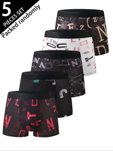 Men's Briefs Set, Random Pattern Design, Thin Comfortable Underwear, Trendy Letter Print, Perfect Fit Everyday Wear, Breathable Soft Underwear