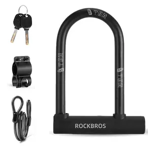 ROCKBROS Bicycle U-lock Steel Carbon Bike Lock Anti Theft w/ 2 keys Black Lock