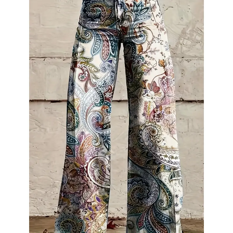 Women's Retro 3D Graffiti Sunflower and Blinds Imitation Jeans - Loose Mid-Waist Gradient Washed Denim Pants, Suitable for All Seasons, Machine Washable Retro Style