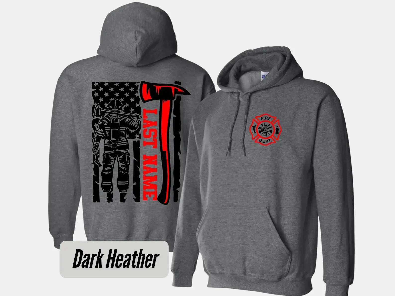 Custom Last Name Firefighter Hoodie: Heavyweight Fire Department Gift
