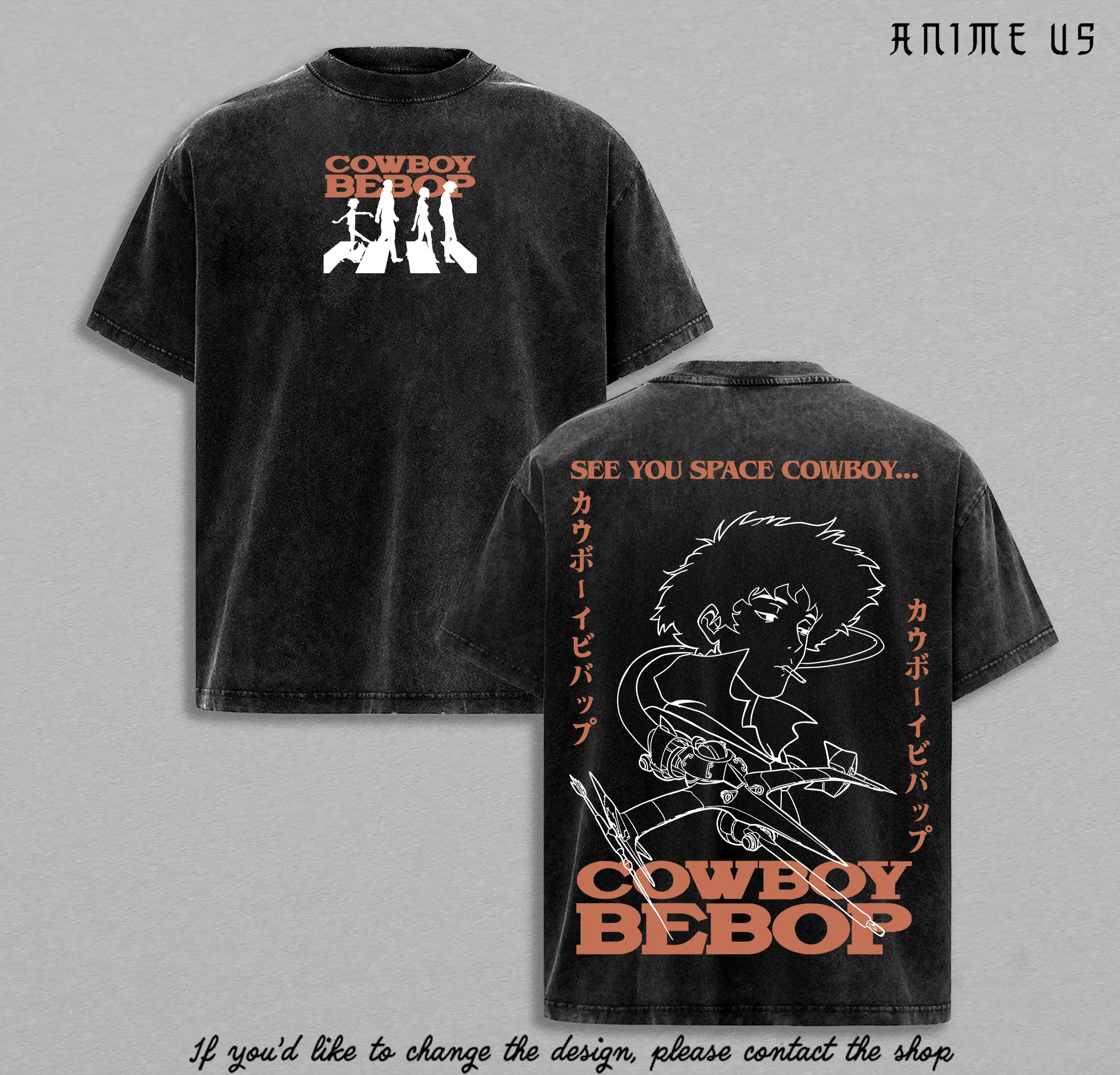 Spike Spiegel Cowboy Bebop Anime Vintage Washed Oversized Graphic Tee Space Cowboy Aesthetic Streetwear Shirt