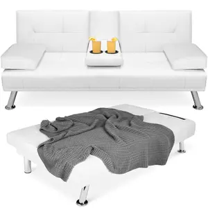 Best Choice Products Modern Faux Leather Convertible Futon Sofa w/ Removable Armrests, 2 Cupholders