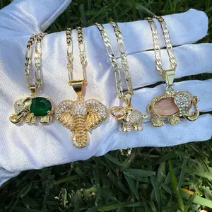 Elephant Strength Wisdom Necklace - Gold-Tone Elephant Pendant with Green Gemstone Design