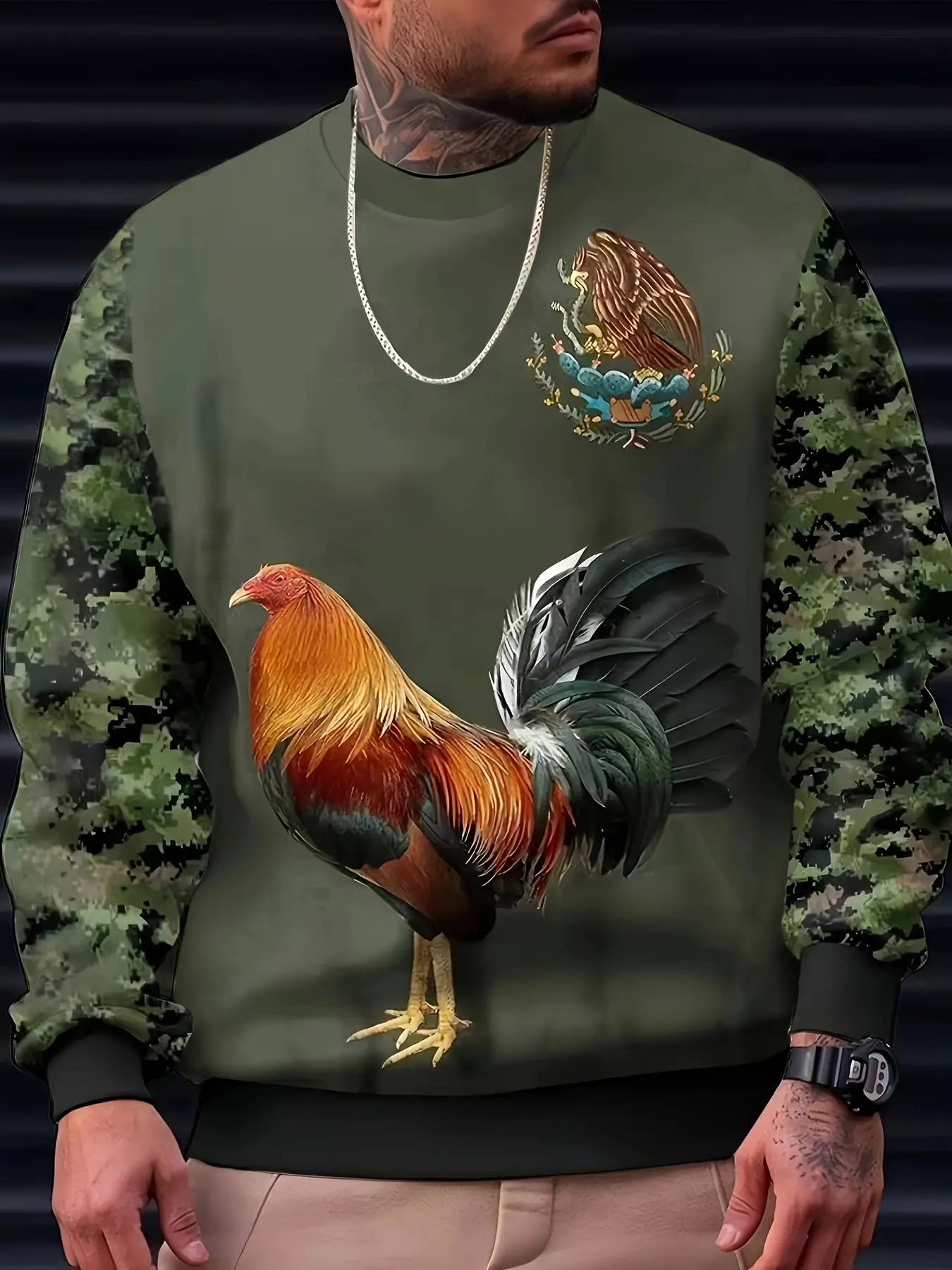 New Men's Stylish Mexican Style Casual Outdoor Sports Pullover Long Sleeve Sweatshirt, All over Print Animal Holiday Top, Regular Fit, Perfect for Parties & Outdoors