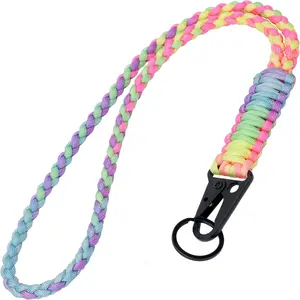 Heavy Duty Paracord Lanyard Keychain, Paracord Necklace Cell Phone Keychain Whistles Wrist Braided Strap