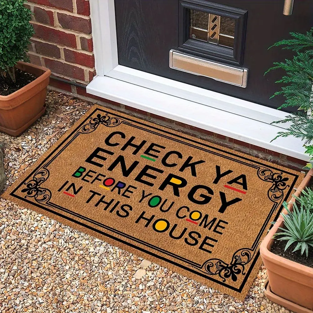 Funny Decorative Welcome Doormat, Check Your Energy Before You Enter Anti-Slip Entrance Door Mat, Resistant Indoor/Outdoor Floor Mat for Home & Room Decoration, Area Rug Doormat for Entryway Living Room Bedroom Dining Room Kitchen summerwins